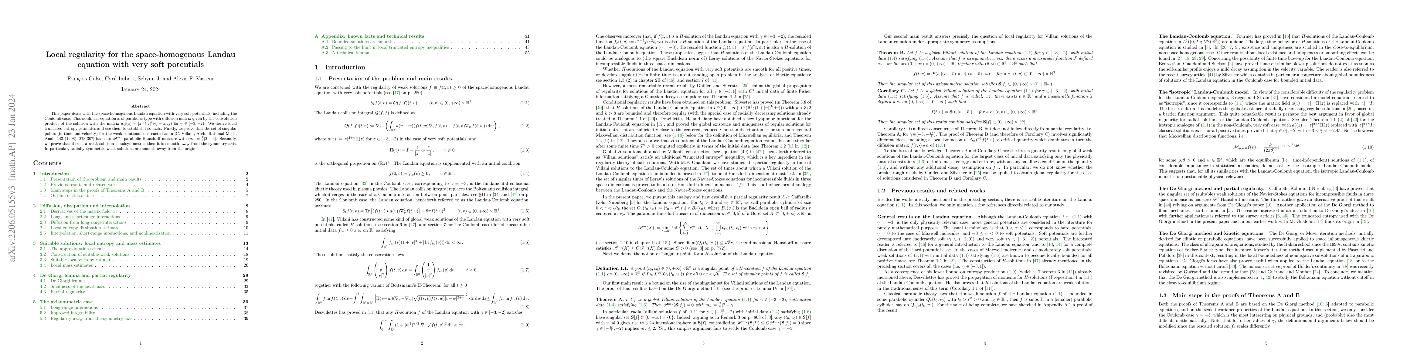 Thumbnail for Local regularity for the space-homogeneous Landau equation with very
  soft potentials