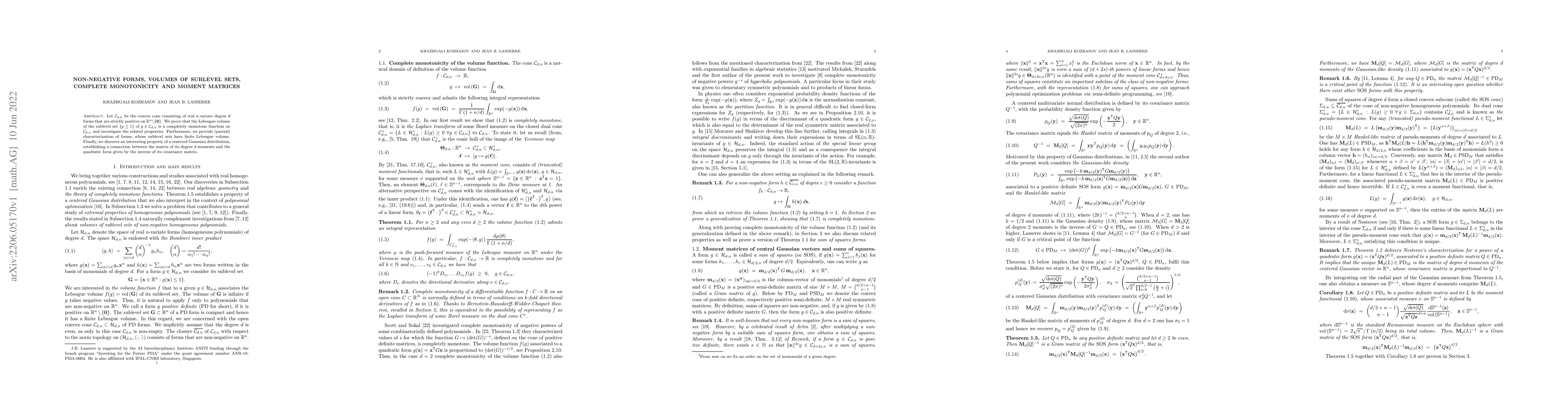Thumbnail for Non-negative forms, volumes of sublevel sets, complete monotonicity and
  moment matrices