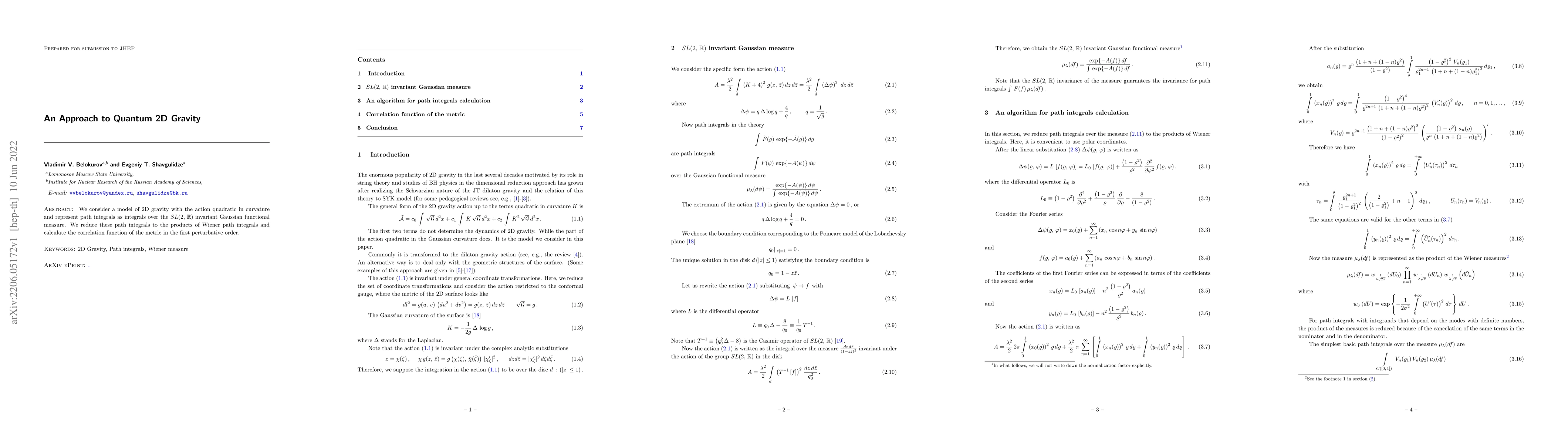 Thumbnail for An Approach to Quantum 2D Gravity
