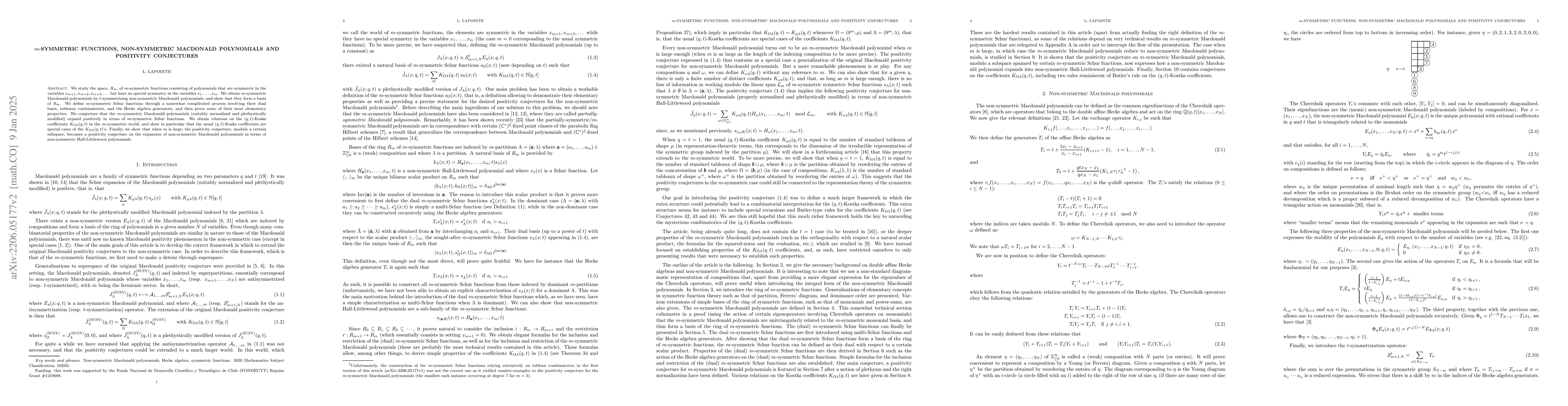 Thumbnail for $m$-Symmetric functions, non-symmetric Macdonald polynomials and
  positivity conjectures