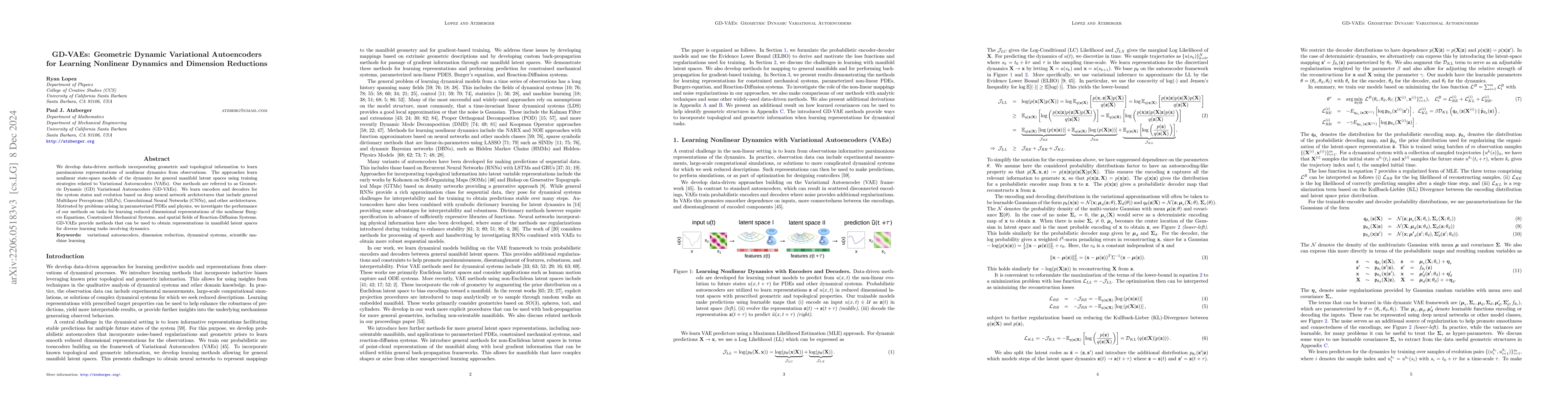 Thumbnail for GD-VAEs: Geometric Dynamic Variational Autoencoders for Learning
  Nonlinear Dynamics and Dimension Reductions