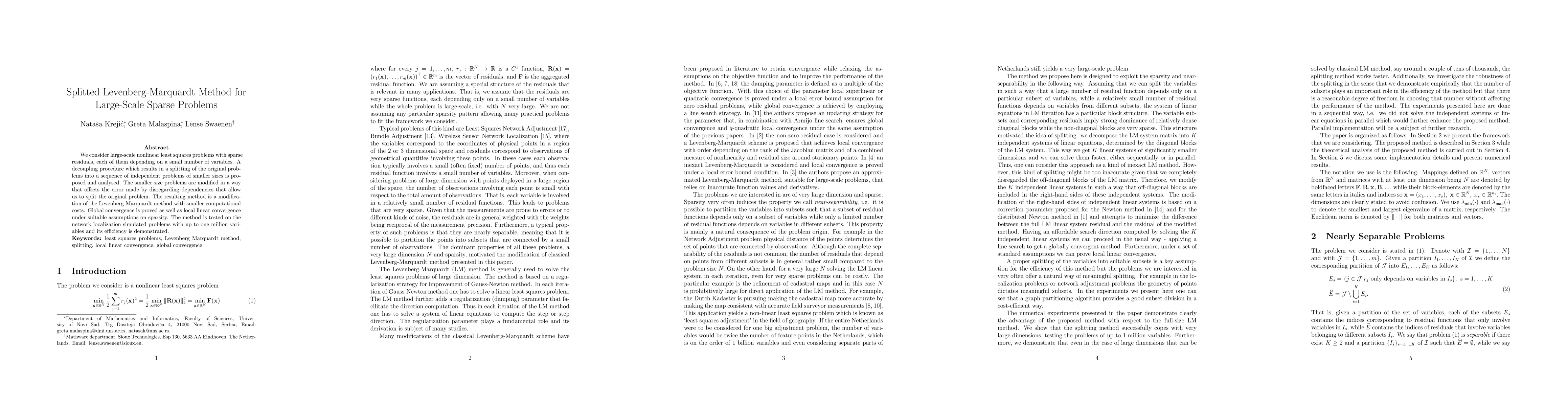 Thumbnail for Splitted Levenberg-Marquardt Method for Large-Scale Sparse Problems