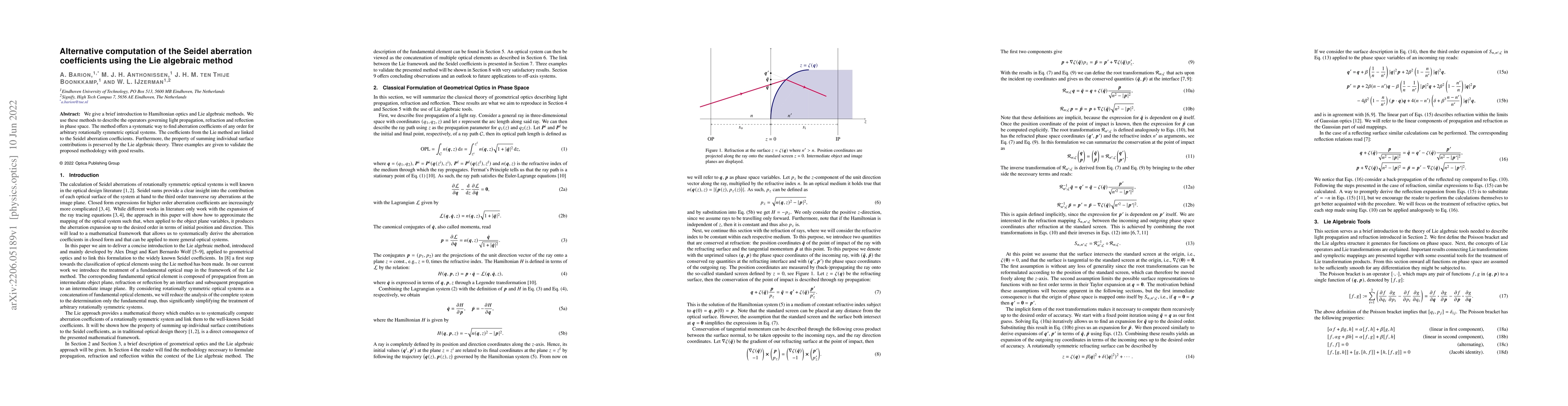 Thumbnail for Alternative computation of the Seidel aberration coefficients using the
  Lie algebraic method