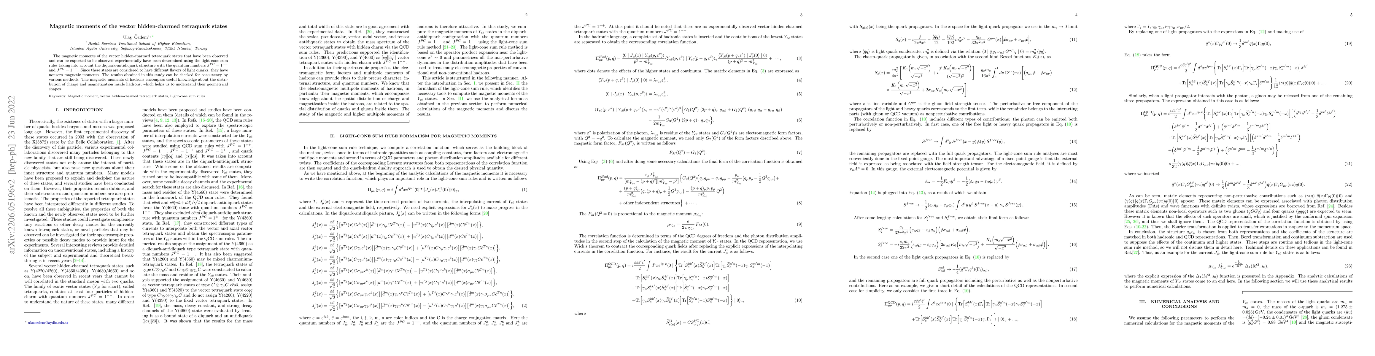 Thumbnail for Magnetic moments of the vector hidden-charmed tetraquark states