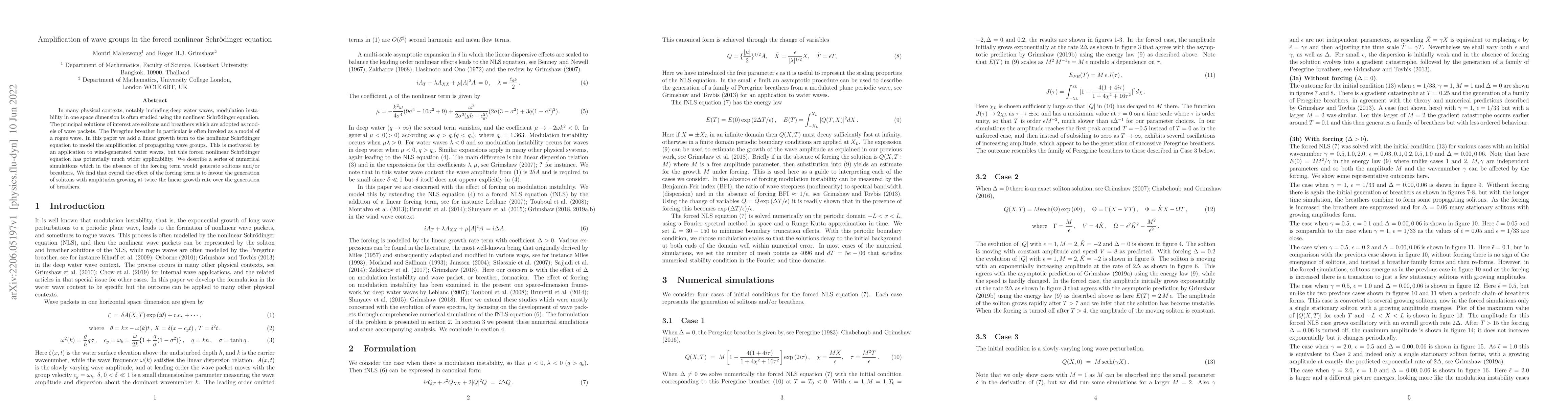 Thumbnail for Amplification of wave groups in the forced nonlinear Schr\"odinger
  equation