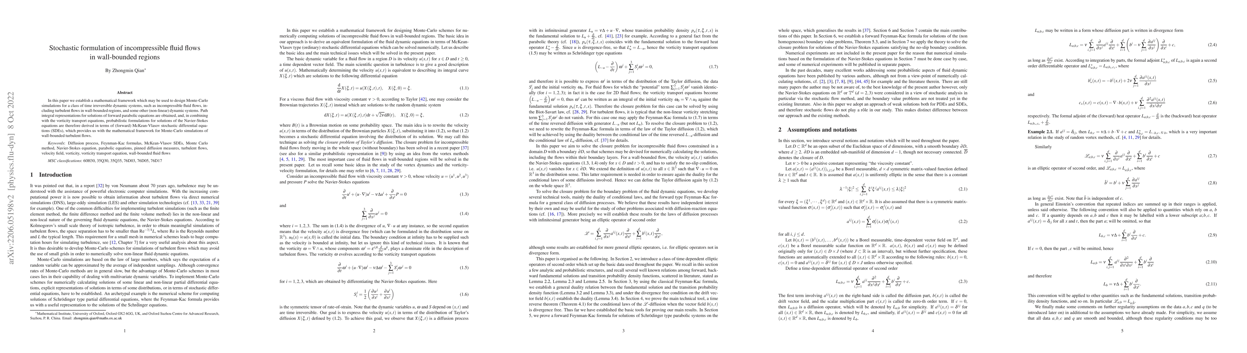 Thumbnail for Stochastic formulation of incompressible fluid flows in wall bounded
  regions