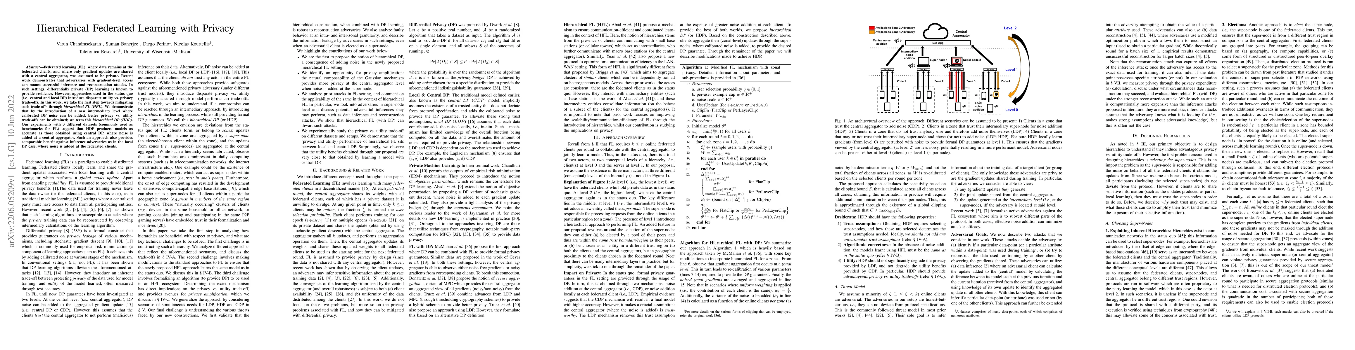 Thumbnail for Hierarchical Federated Learning with Privacy