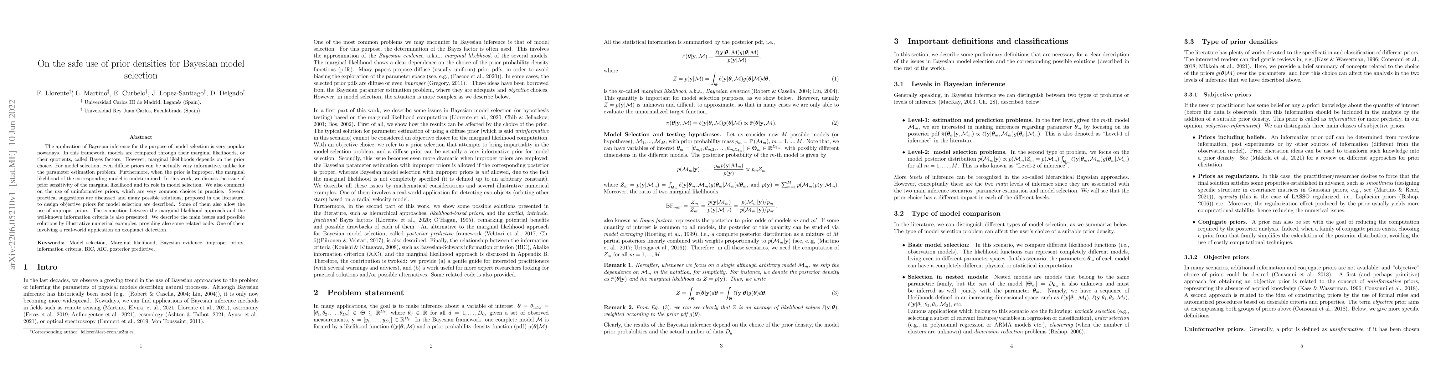 Thumbnail for On the safe use of prior densities for Bayesian model selection