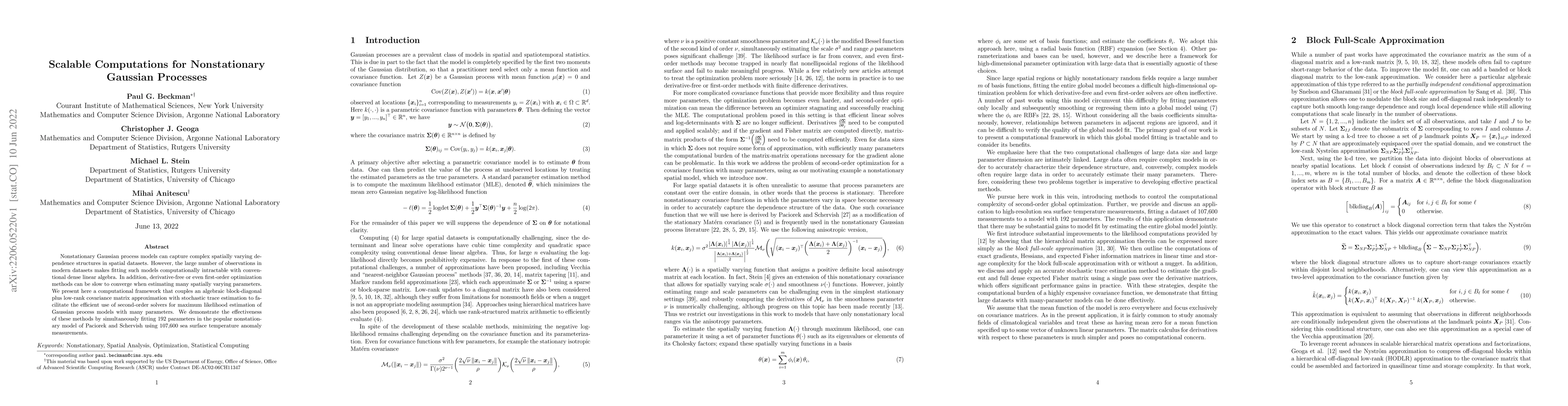 Thumbnail for Scalable Computations for Nonstationary Gaussian Processes