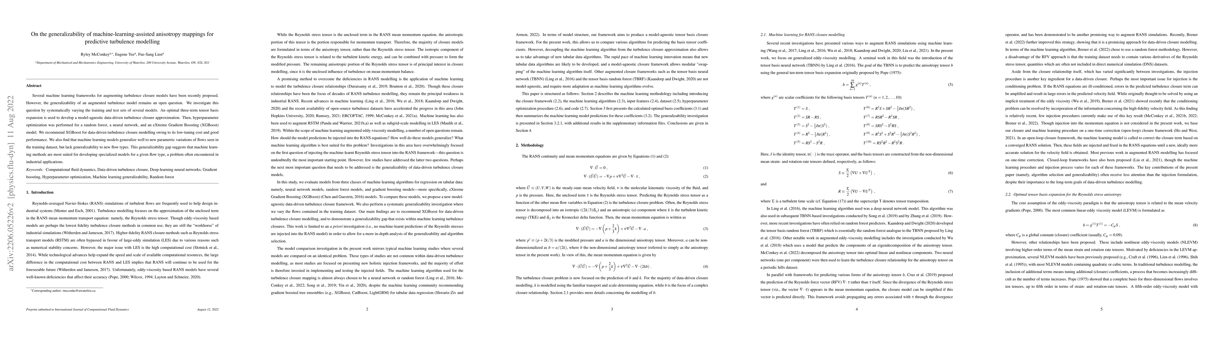 Thumbnail for On the generalizability of machine-learning-assisted anisotropy mappings
  for predictive turbulence modelling