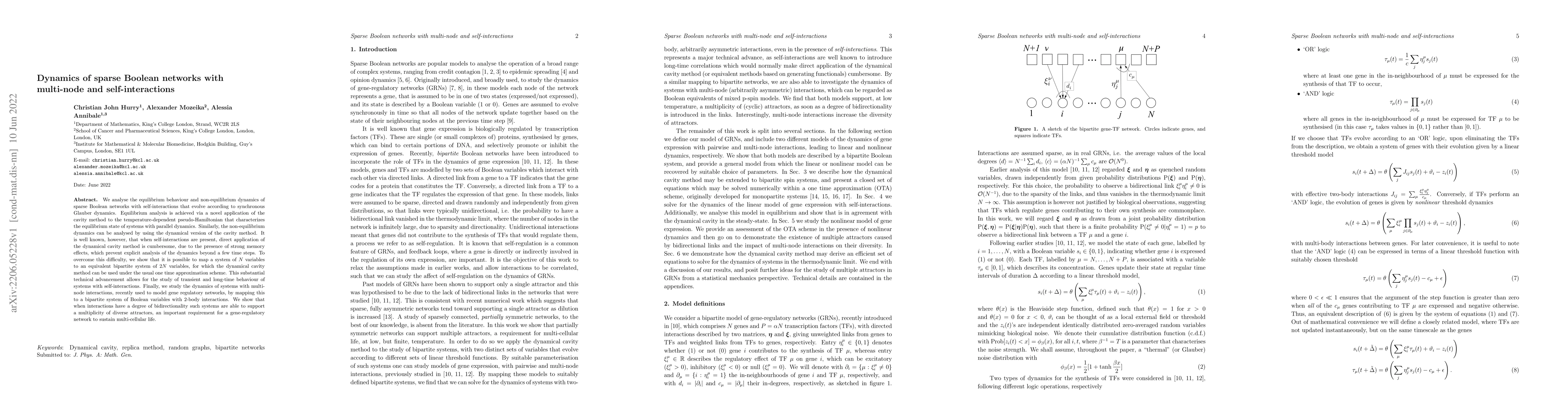 Thumbnail for Dynamics of sparse Boolean networks with multi-node and
  self-interactions