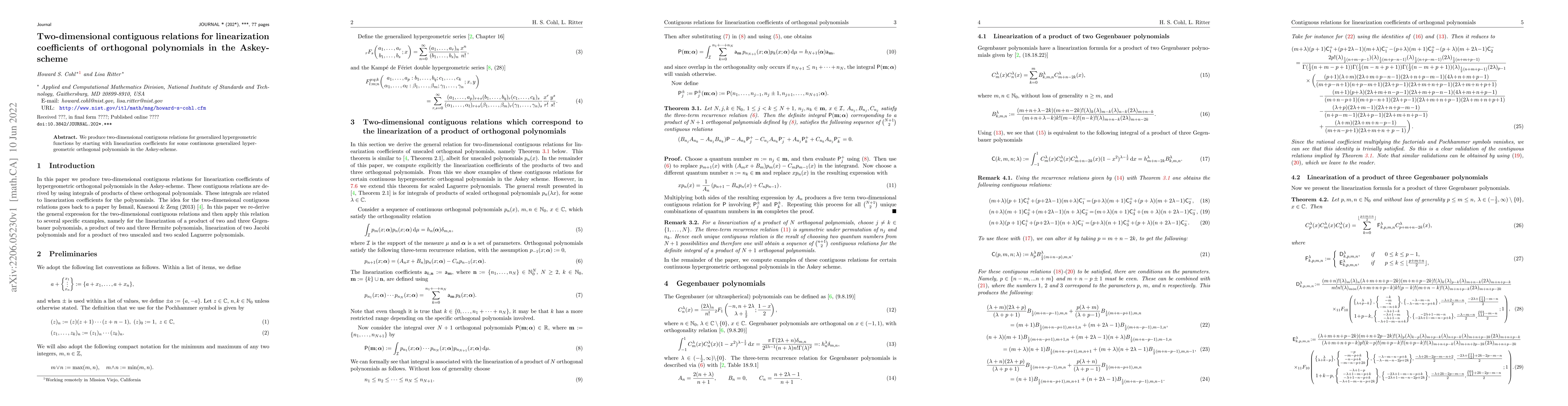 Thumbnail for Two-dimensional contiguous relations for linearization coefficients of
  orthogonal polynomials in the Askey-scheme