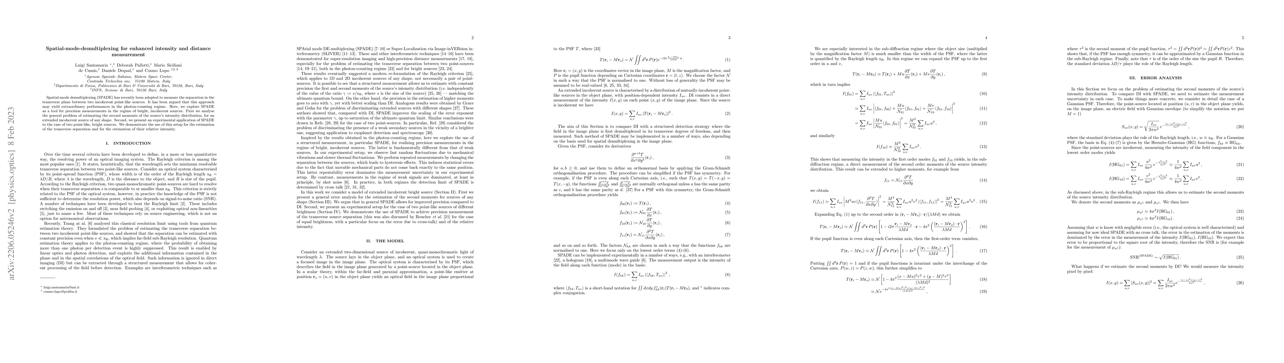 Thumbnail for Spatial-mode-demultiplexing for enhanced intensity and distance
  measurement