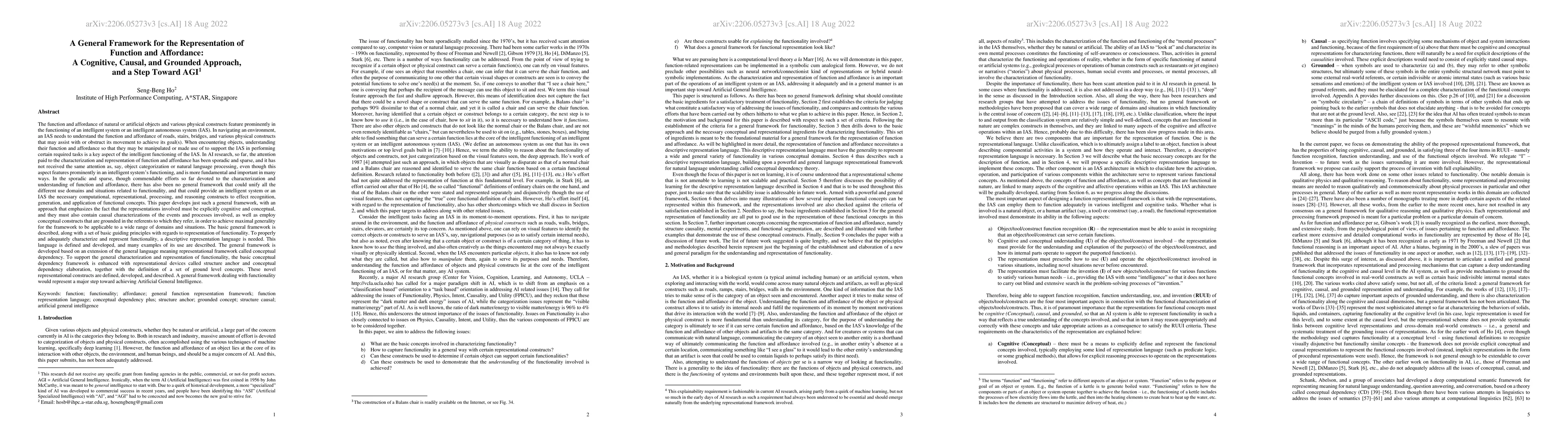 Thumbnail for A General Framework for the Representation of Function and Affordance: A
  Cognitive, Causal, and Grounded Approach, and a Step Toward AGI