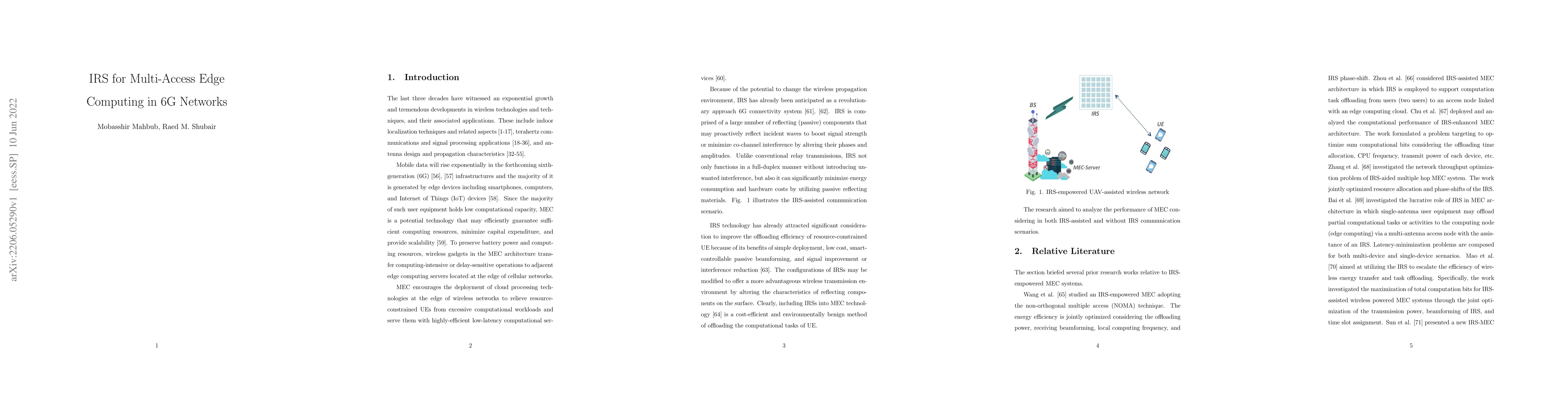 Thumbnail for IRS for Multi-Access Edge Computing in 6G Networks
