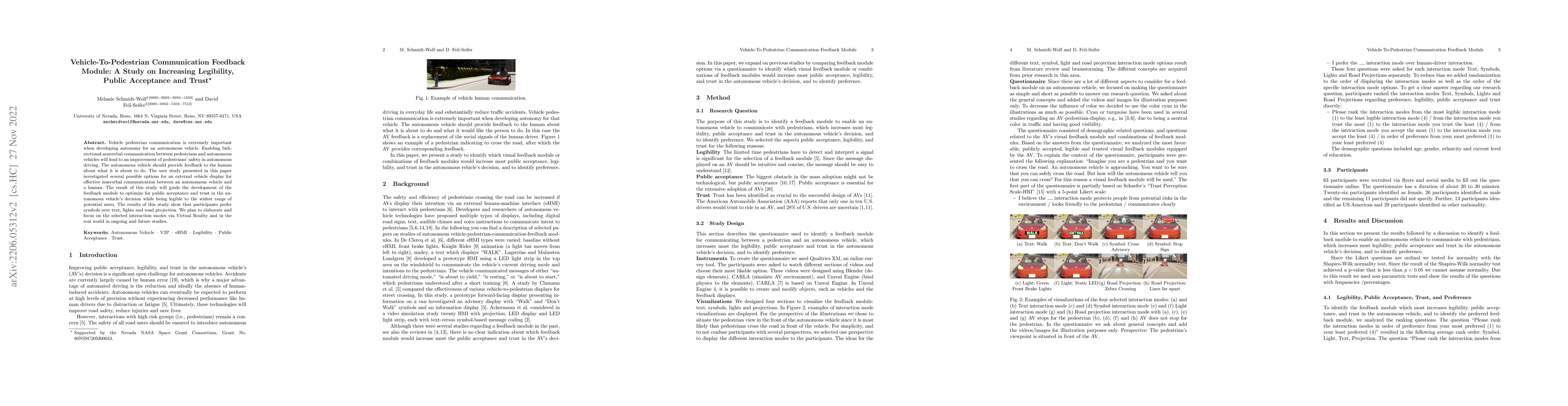 Thumbnail for Vehicle-To-Pedestrian Communication Feedback Module: A Study on
  Increasing Legibility, Public Acceptance and Trust