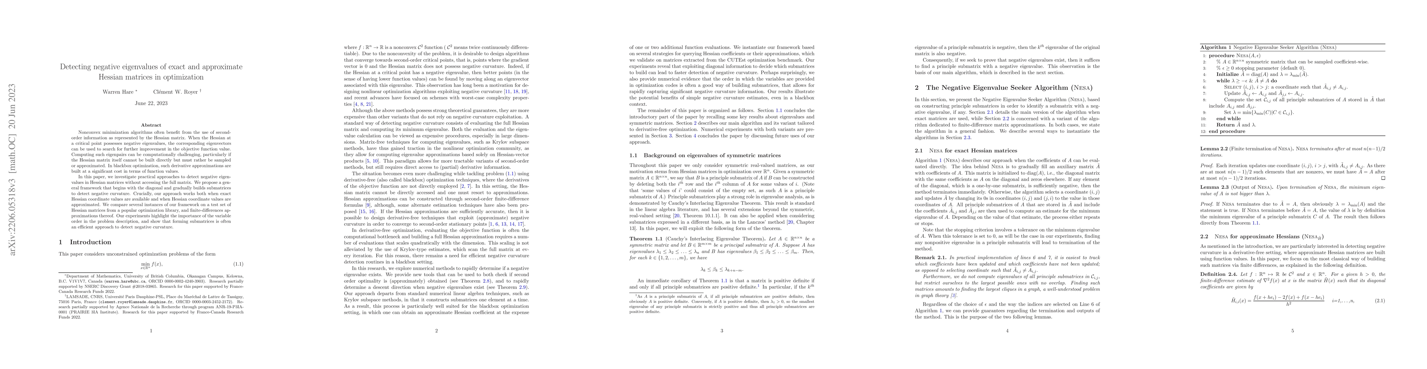 Thumbnail for Detecting negative eigenvalues of exact and approximate Hessian matrices
  in optimization