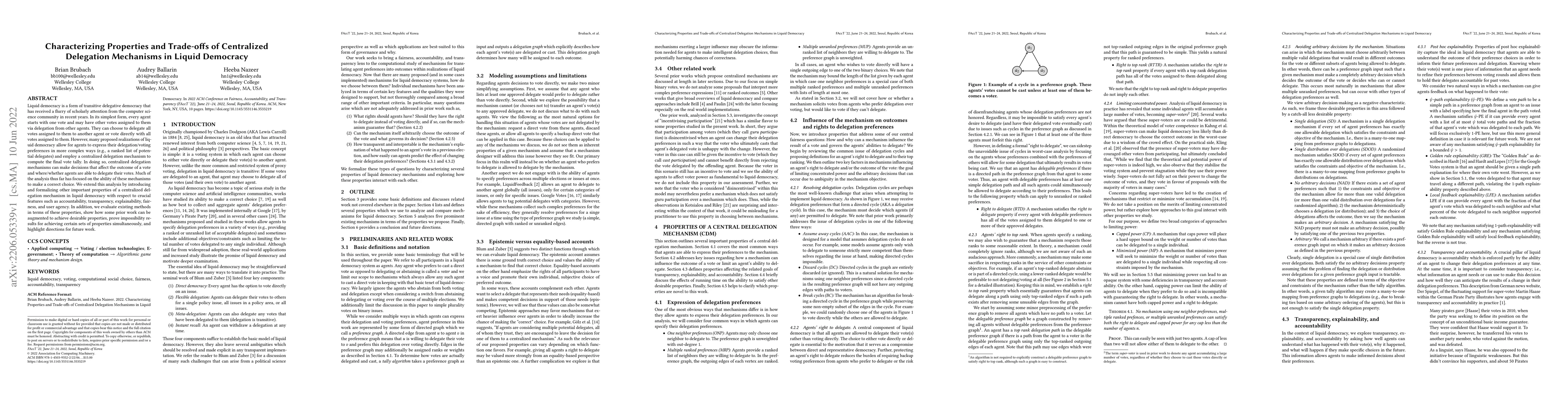 Thumbnail for Characterizing Properties and Trade-offs of Centralized Delegation
  Mechanisms in Liquid Democracy