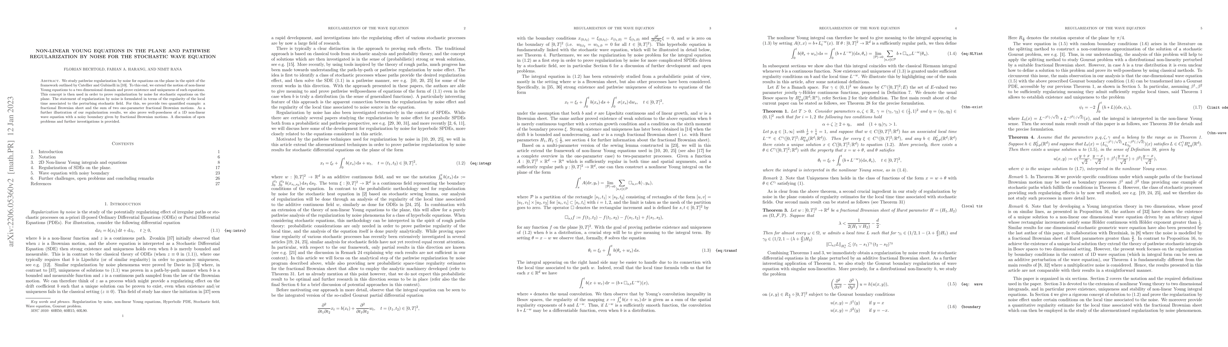 Thumbnail for Non-linear Young equations in the plane and pathwise regularization by
  noise for the stochastic wave equation