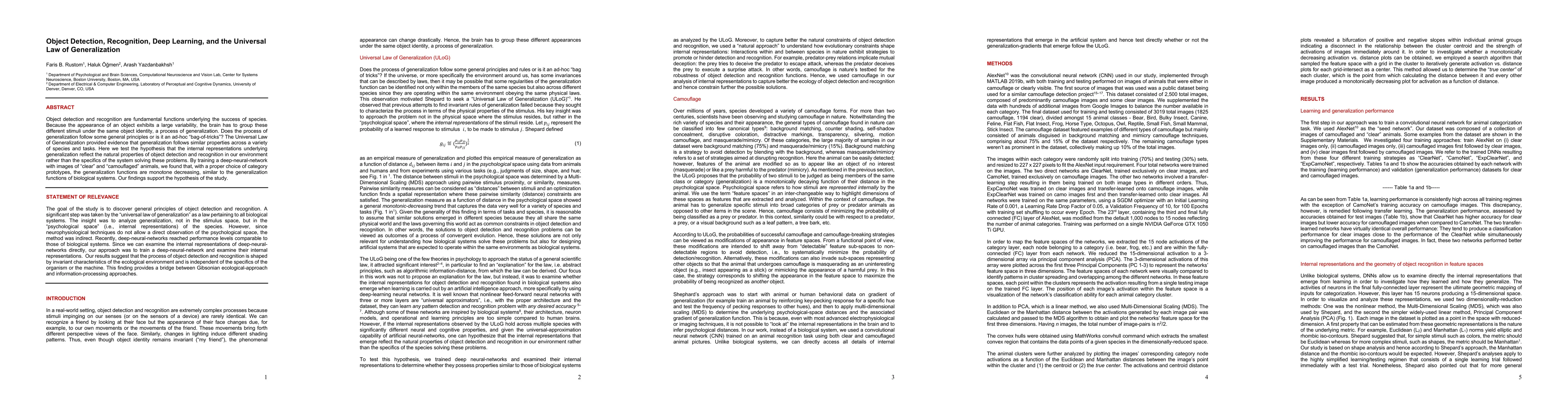 Thumbnail for Object Detection, Recognition, Deep Learning, and the Universal Law of
  Generalization