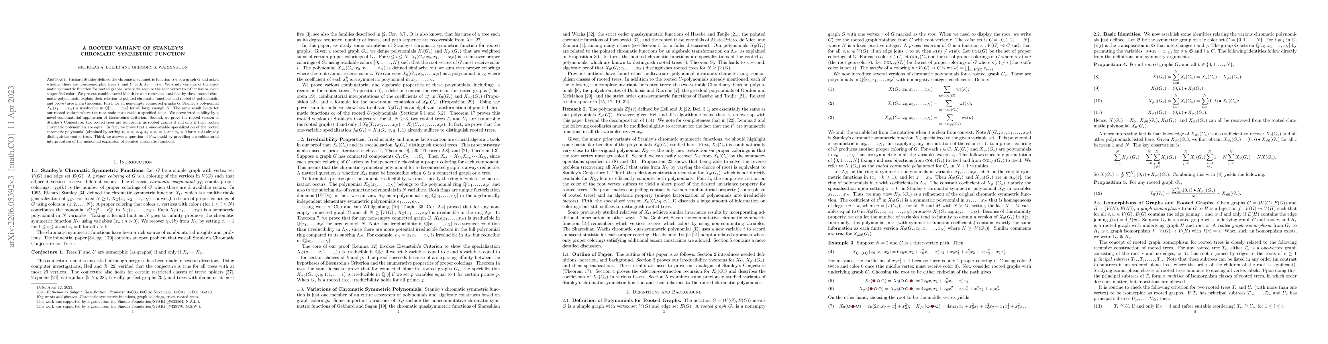 Thumbnail for A rooted variant of Stanley's chromatic symmetric function
