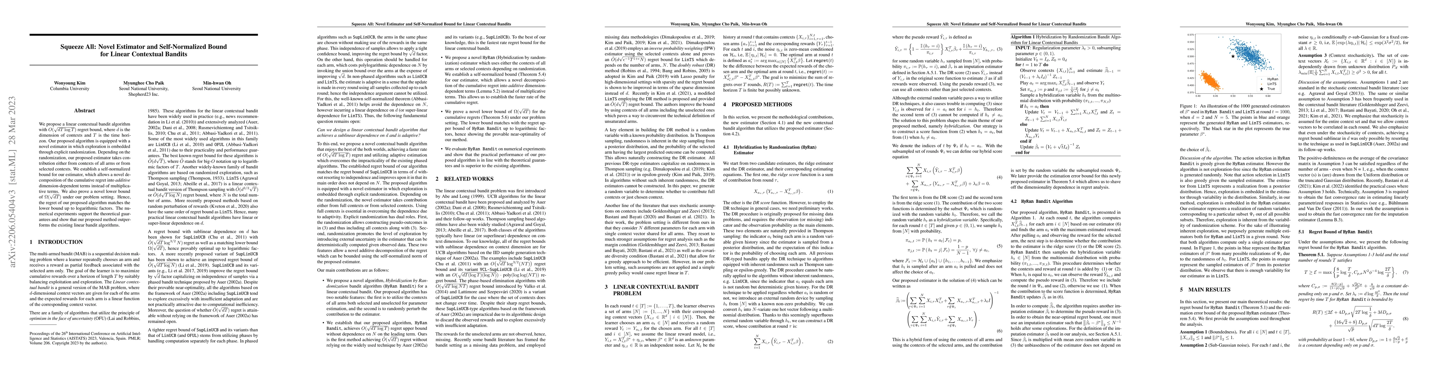 Thumbnail for Squeeze All: Novel Estimator and Self-Normalized Bound for Linear
  Contextual Bandits