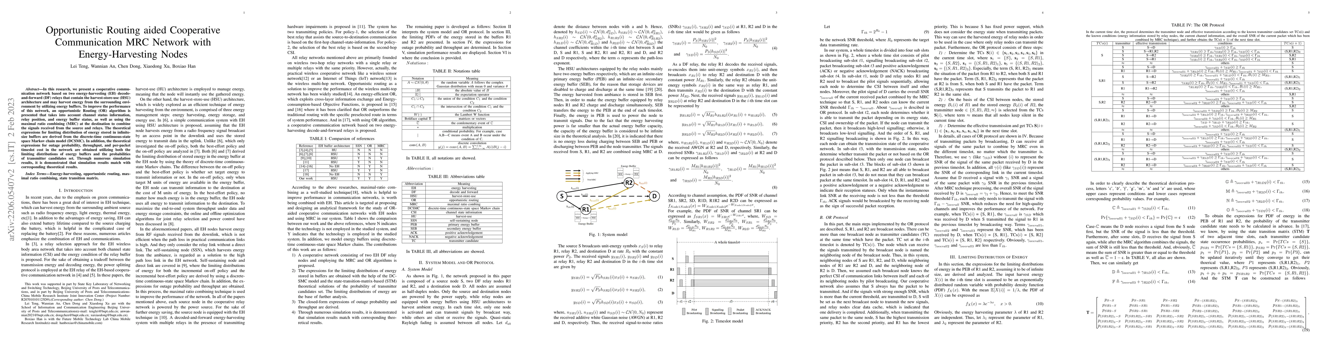 Thumbnail for Opportunistic Routing aided Cooperative Communication MRC Network with
  Energy-Harvesting Nodes