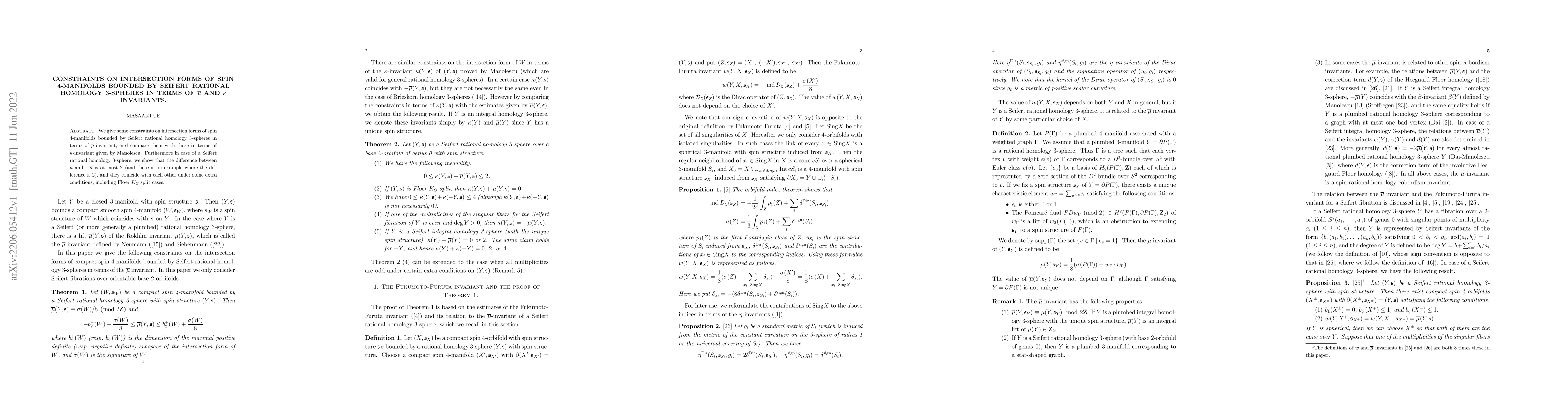 Thumbnail for Constraints on intersection forms of spin 4-manifolds bounded by Seifert
  rational homology 3-spheres in terms of $\bar{\mu}$ and $\kappa$ invariants