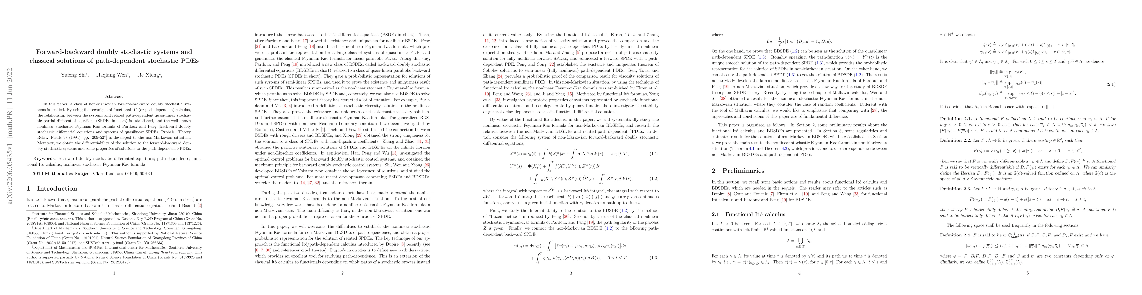 Thumbnail for Forward-backward doubly stochastic systems and classical solutions of
  path-dependent stochastic PDEs