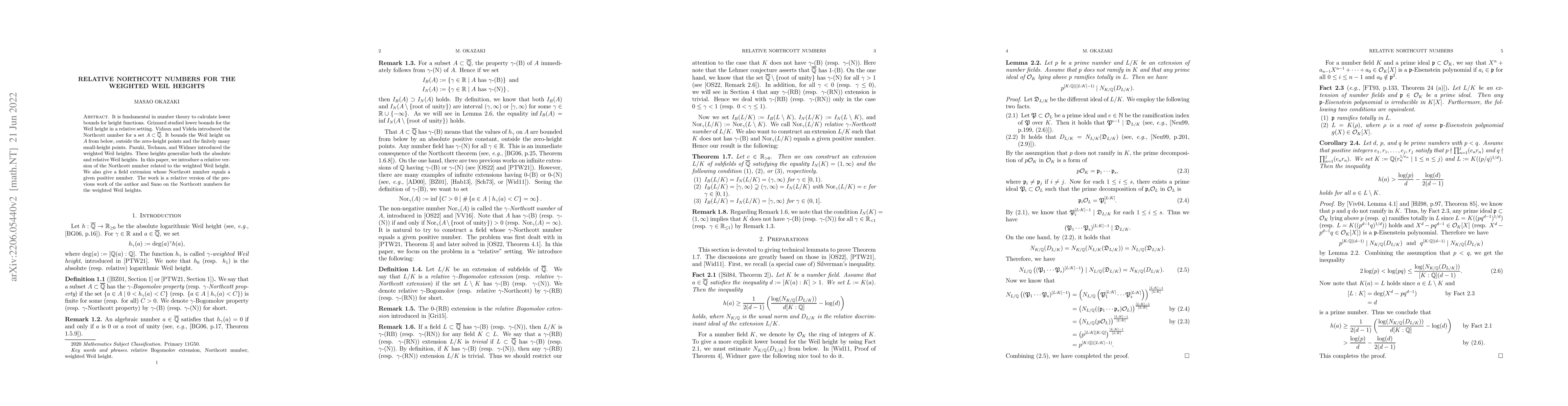 Thumbnail for Relative Northcott numbers for the weighted Weil heights