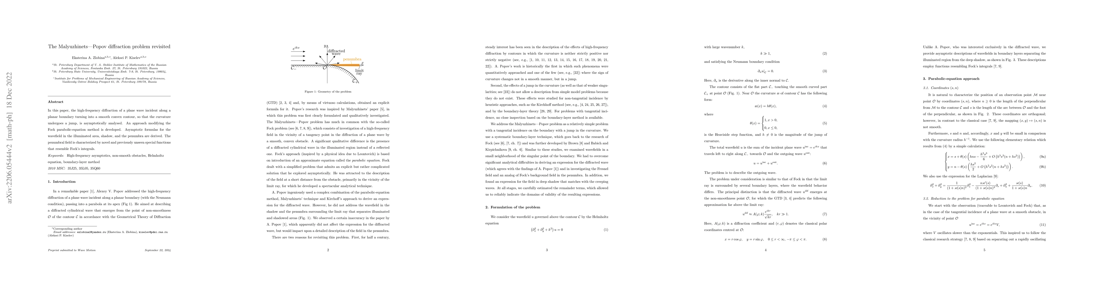 Thumbnail for The Malyuzhinets-Popov diffraction problem revisited