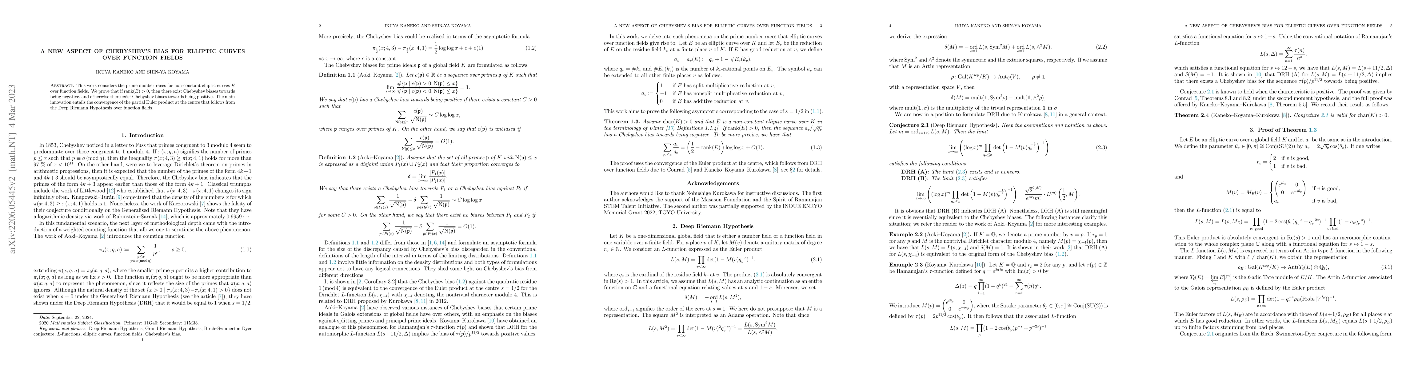 Thumbnail for A New Aspect of Chebyshev's Bias for Elliptic Curves over Function
  Fields