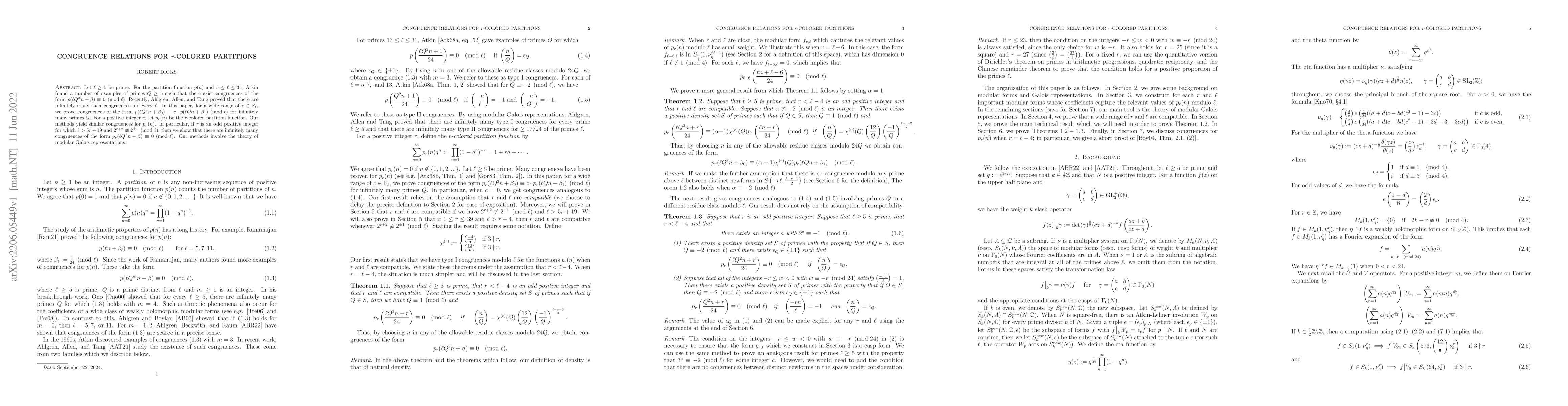 Thumbnail for Congruence relations for r-colored partitions