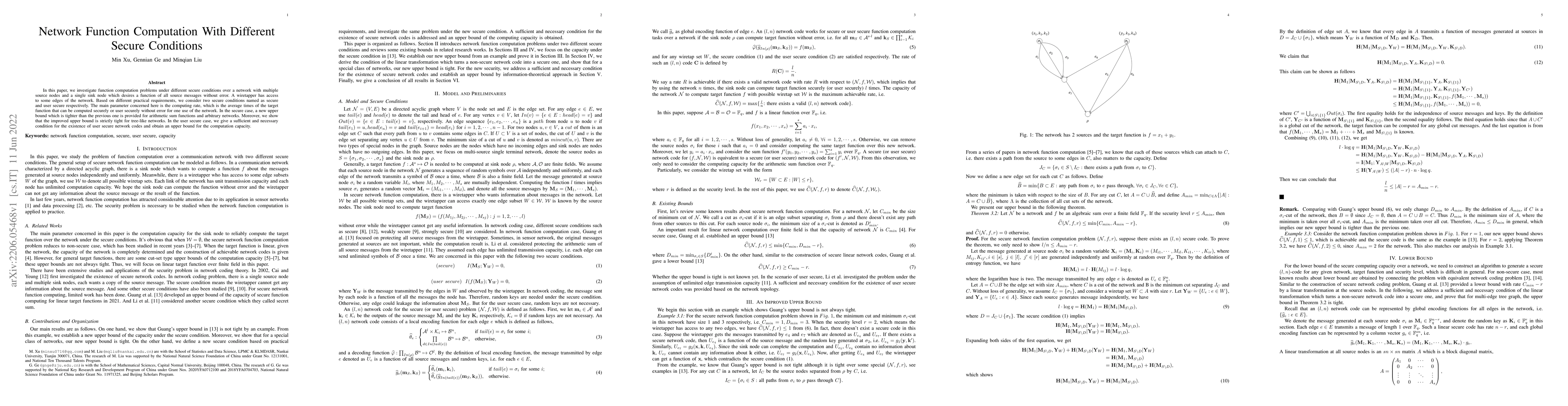Thumbnail for Network Function Computation With Different Secure Conditions