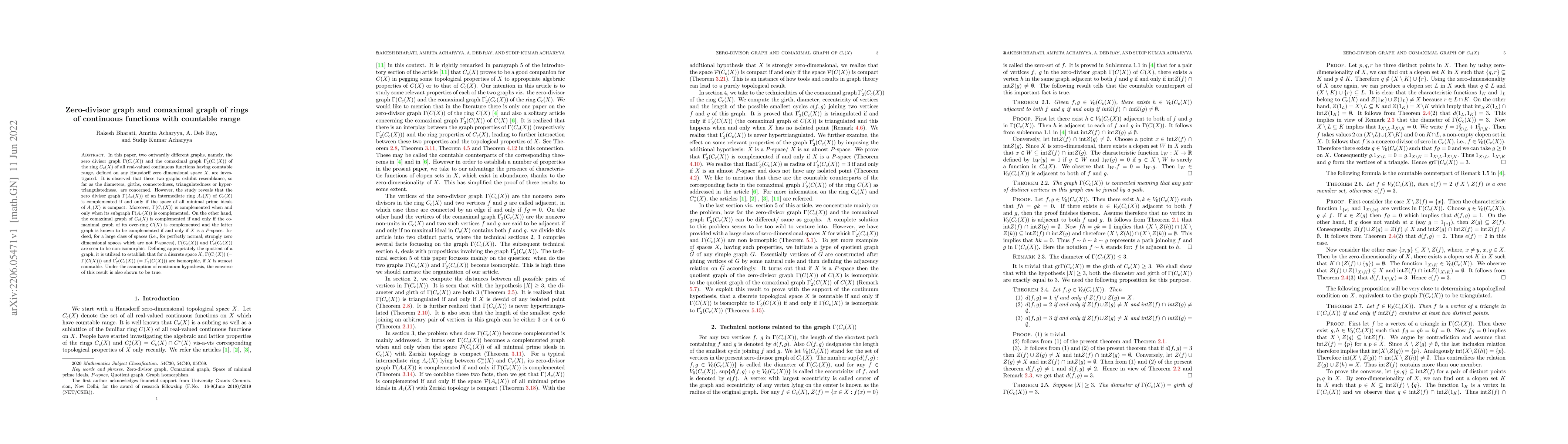 Thumbnail for Zero-divisor graph and comaximal graph of rings of continuous functions
  with countable range