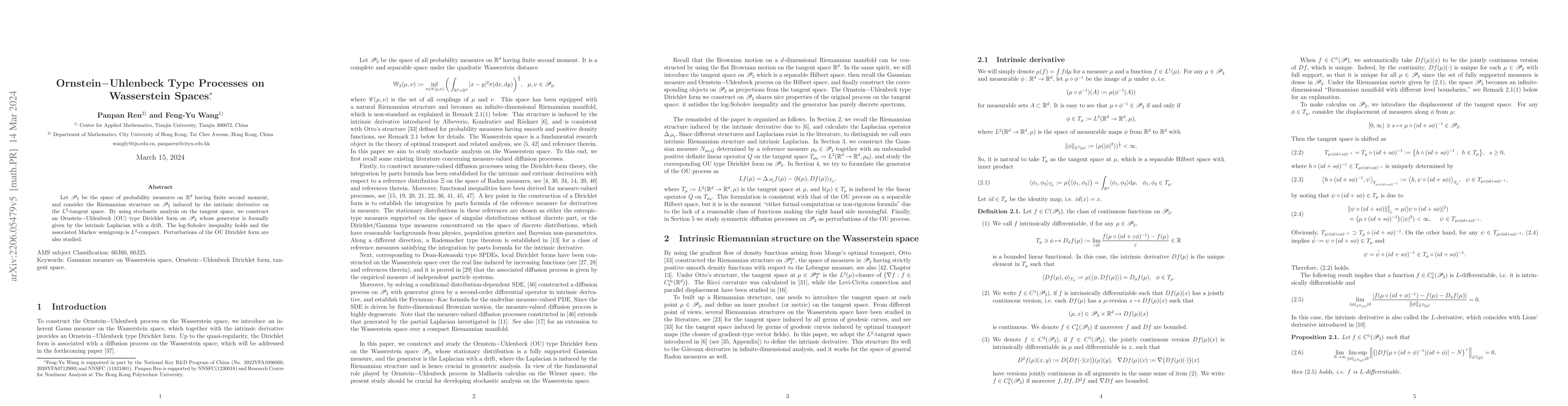 Thumbnail for Ornstein-Uhlenbeck Type Processes on Wasserstein Space