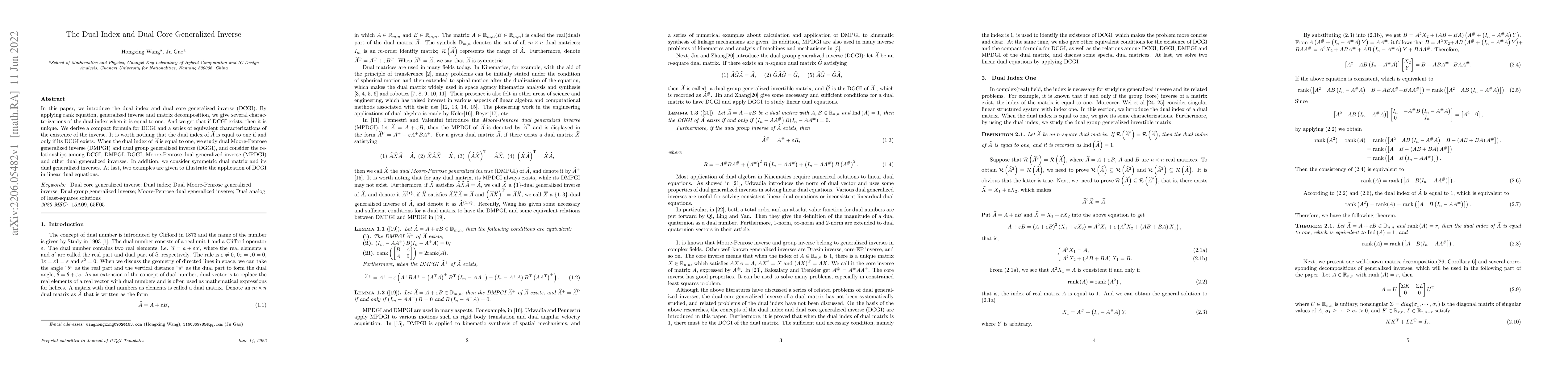 Thumbnail for The Dual Index and Dual Core Generalized Inverse