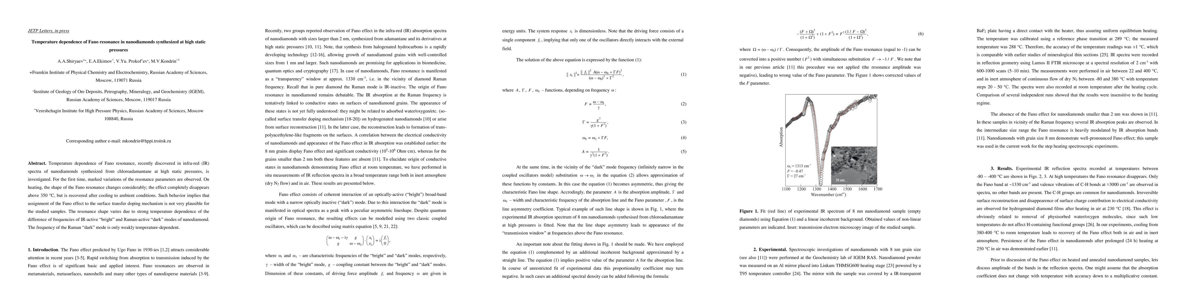 Thumbnail for Temperature dependence of Fano resonance in nanodiamonds synthesized at
  high static pressures