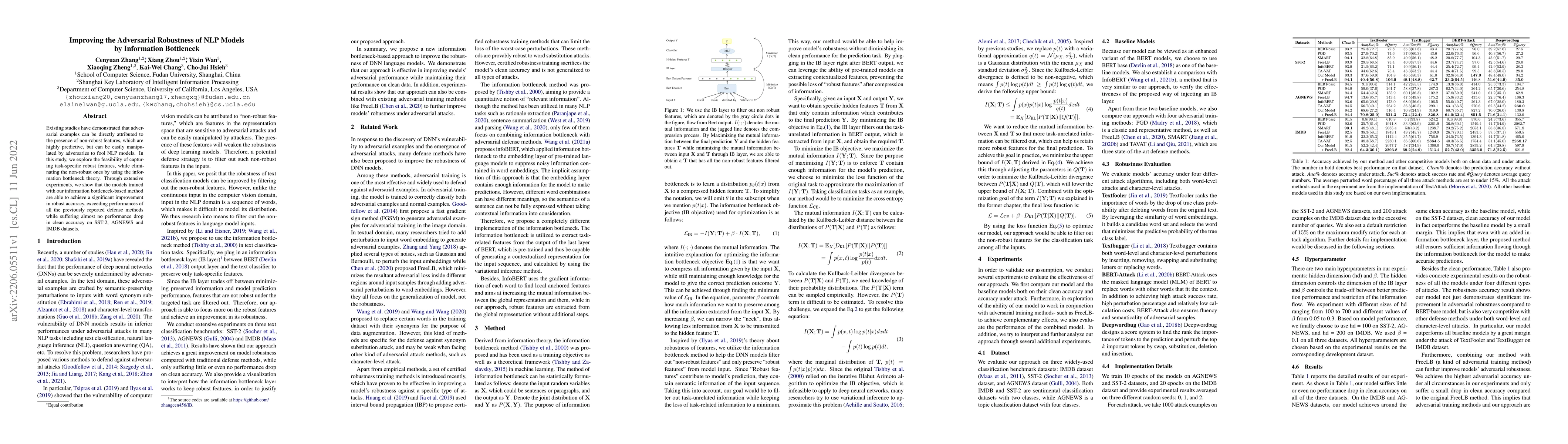 Thumbnail for Improving the Adversarial Robustness of NLP Models by Information
  Bottleneck