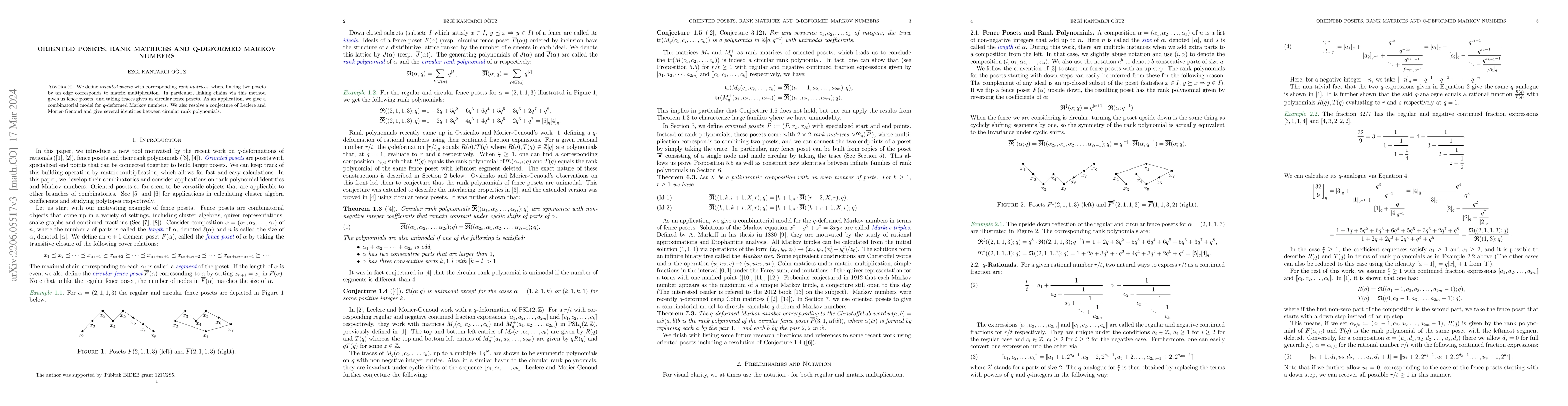 Thumbnail for Oriented posets, Rank Matrices and q-deformed Markov Numbers