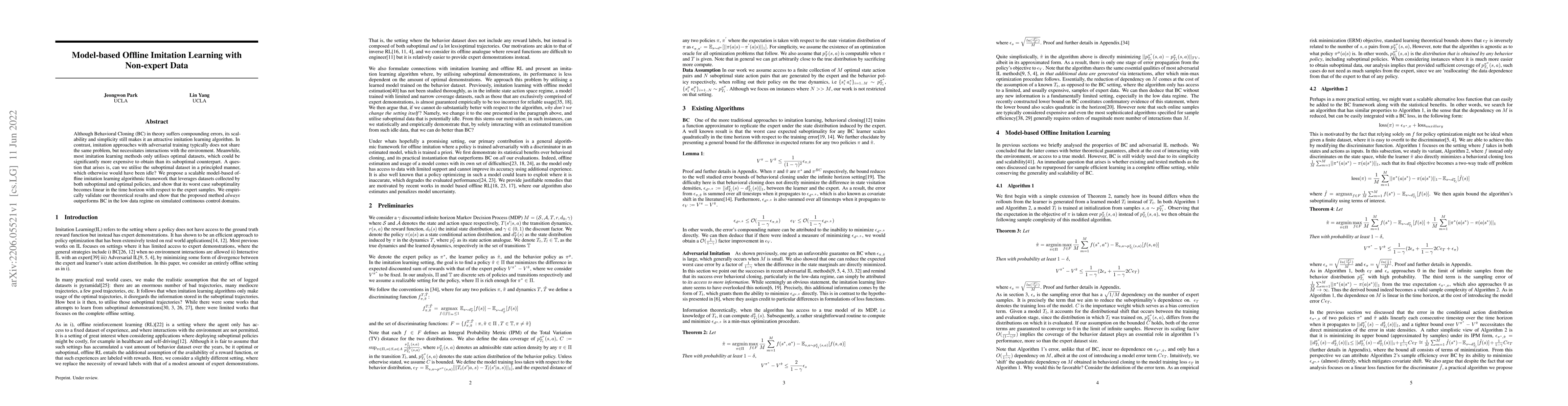 Thumbnail for Model-based Offline Imitation Learning with Non-expert Data