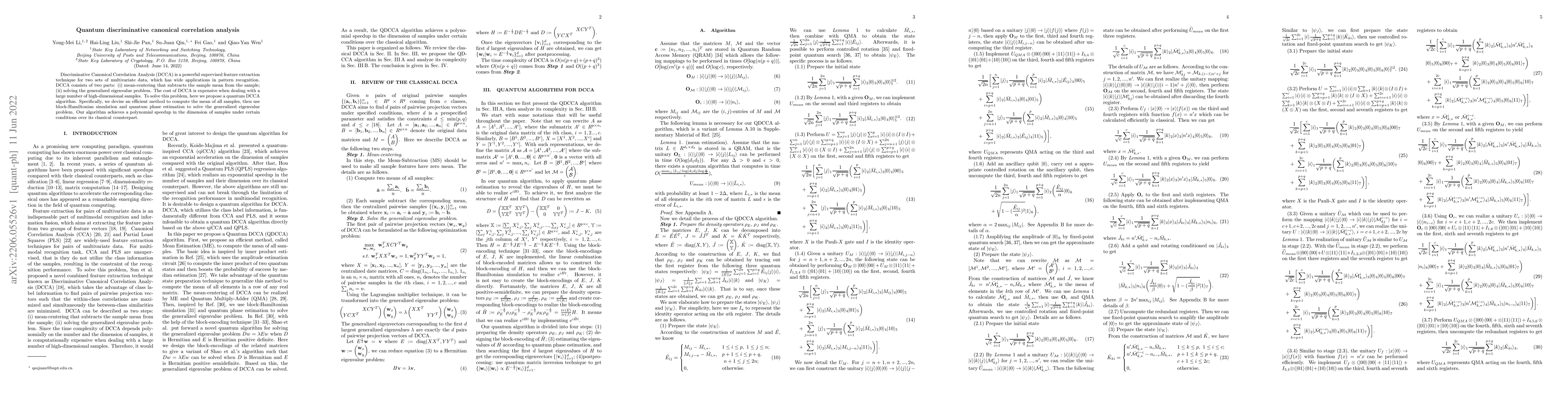 Thumbnail for Quantum discriminative canonical correlation analysis