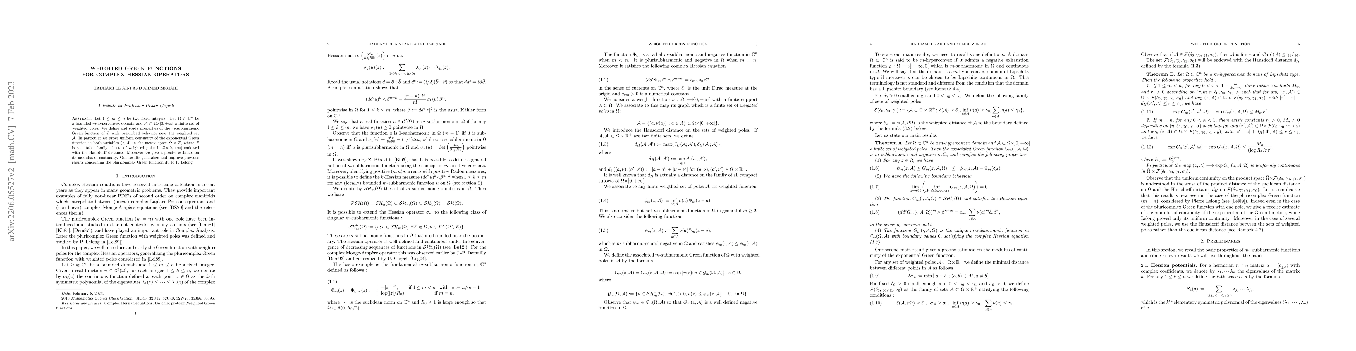 Thumbnail for Weighted Green functions for complex Hessian operators