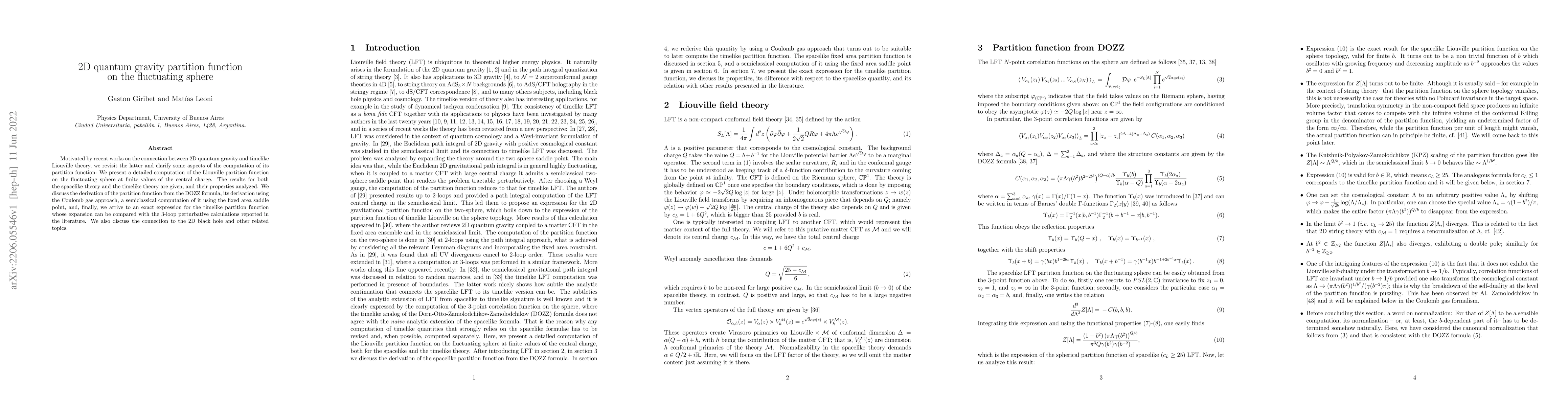 Thumbnail for 2D quantum gravity partition function on the fluctuating sphere
