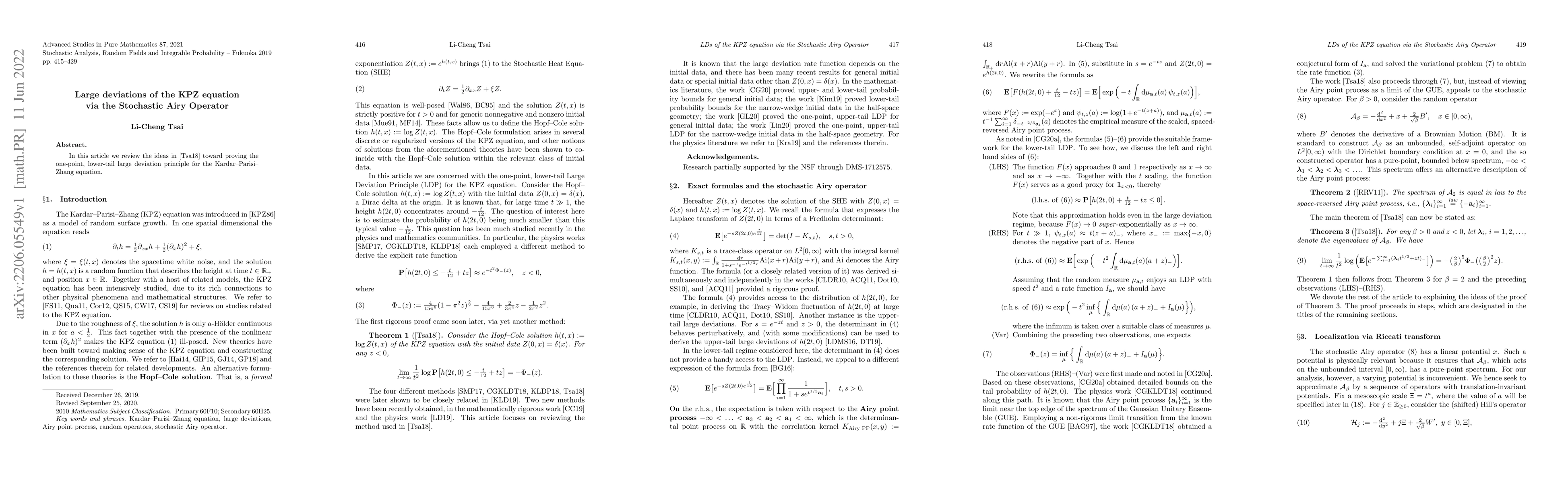 Thumbnail for Large deviations of the KPZ equation via the Stochastic Airy Operator