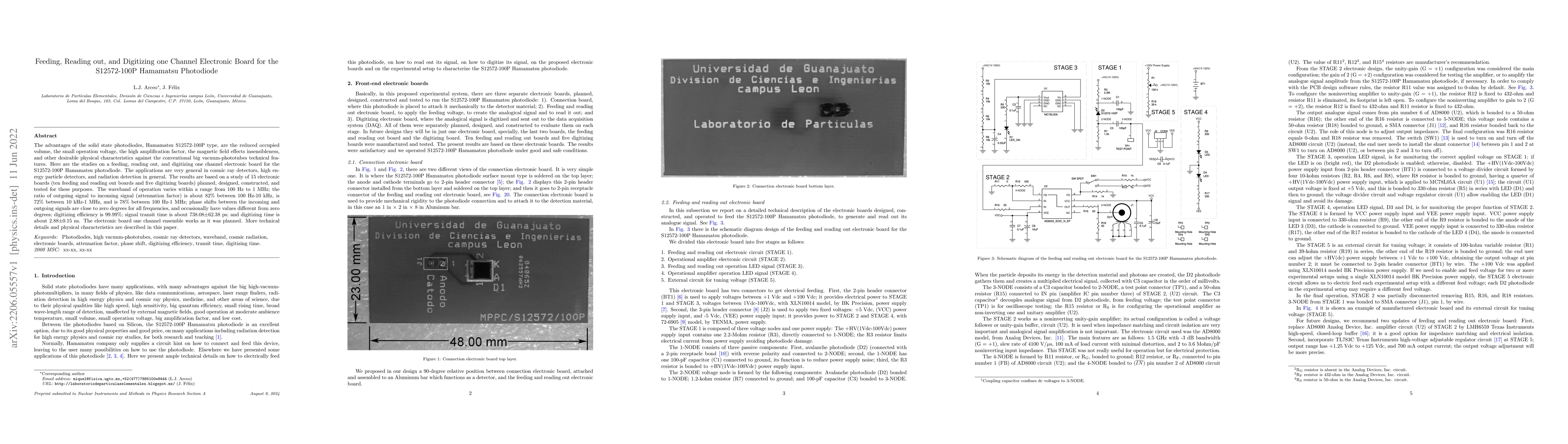 Thumbnail for Feeding, Reading out, and Digitizing one Channel Electronic Board for
  the S12572-100P Hamamatsu Photodiode