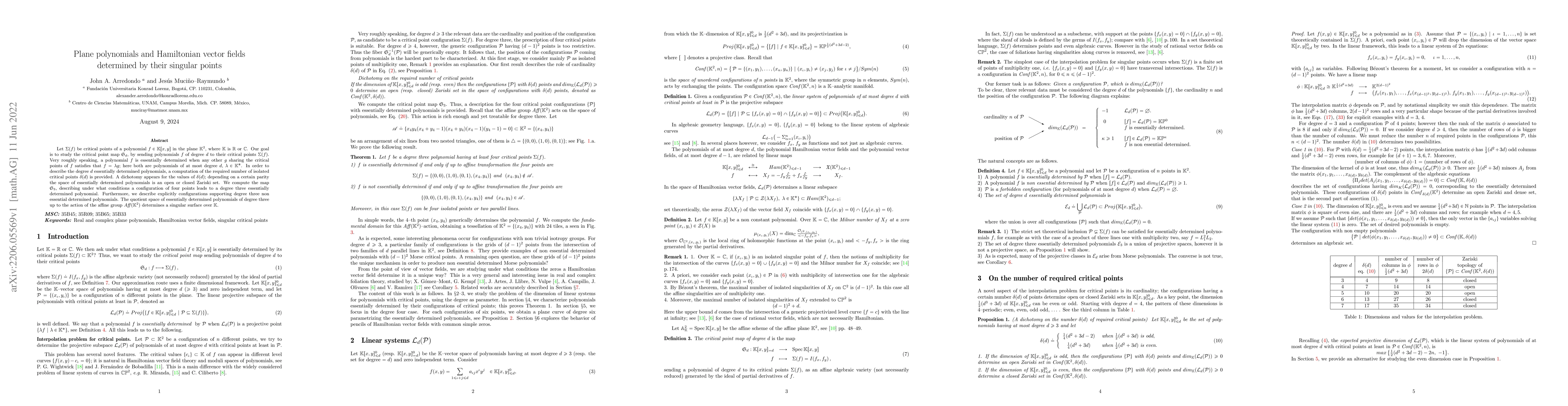 Thumbnail for Plane polynomials and Hamiltonian vector fields determined by their
  singular points