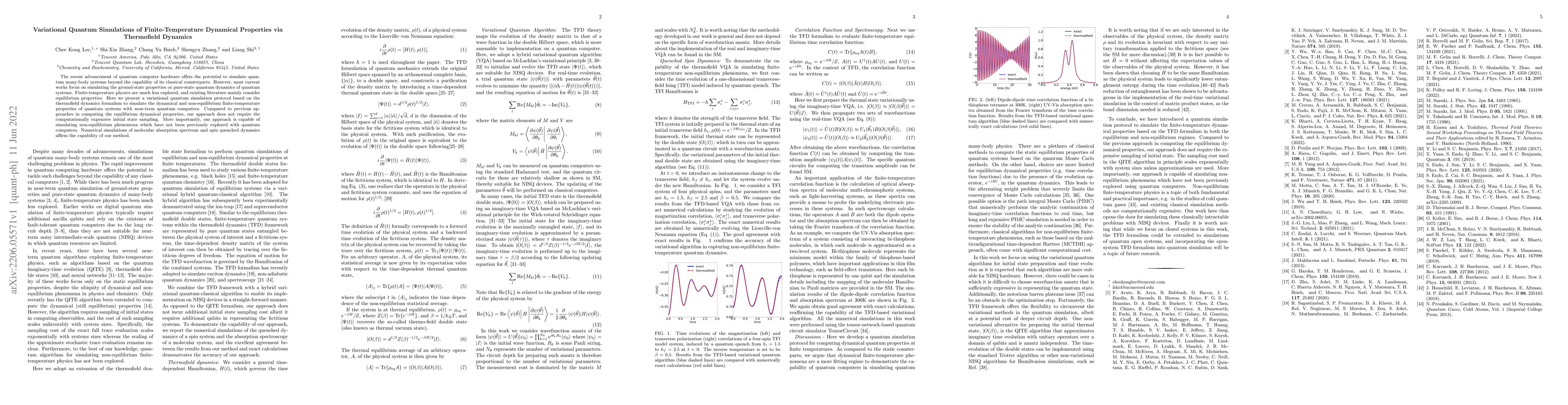 Thumbnail for Variational Quantum Simulations of Finite-Temperature Dynamical
  Properties via Thermofield Dynamics