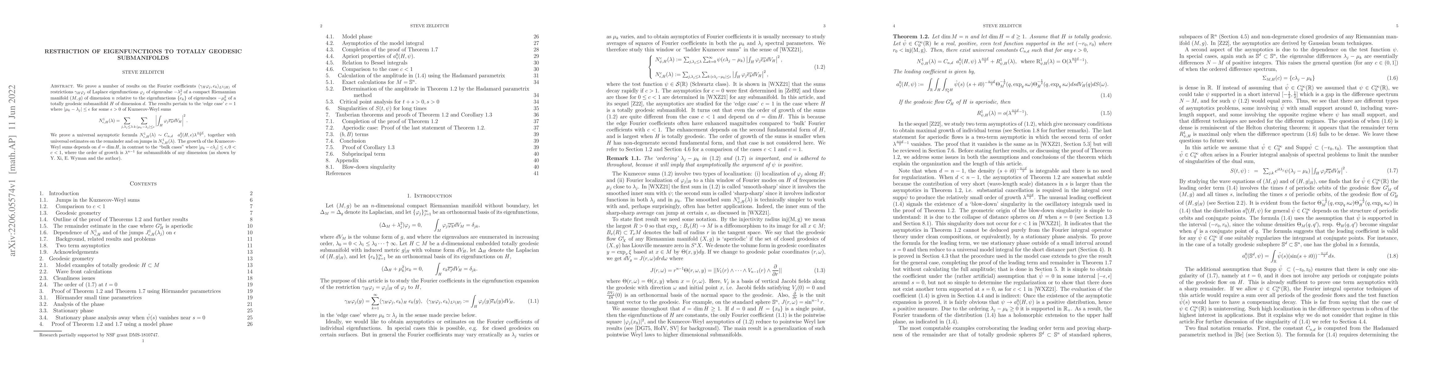 Thumbnail for Restriction of eigenfunctions to totally geodesic submanifolds