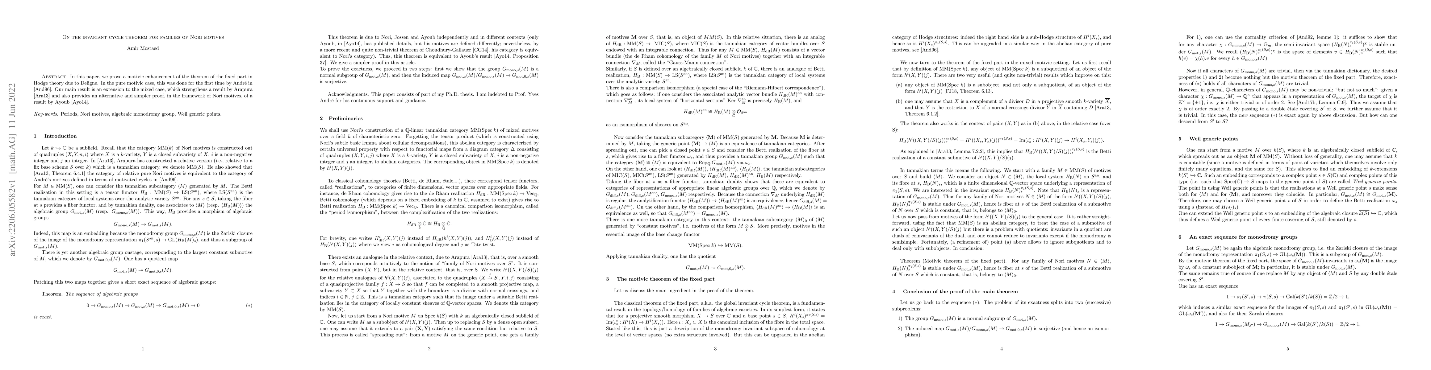 Thumbnail for On the invariant cycle theorem for families of Nori motives
